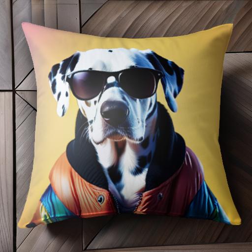 サングラス ダルメシアン カラフルなジャケット カラフルな背景 クッションカバー 45×45cm アニマル柄 ..