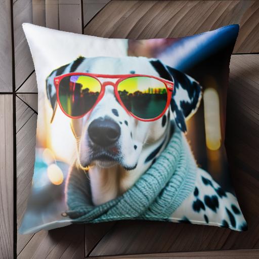 サングラス ダルメシアン マフラー 犬 クッションカバー 45×45cm アニマル柄 おしゃれ 可愛い クッション本体付き 正方形