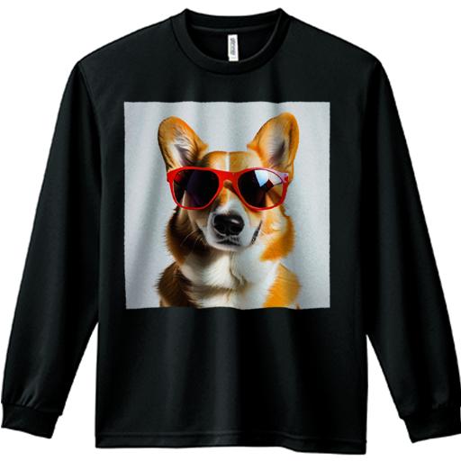 楽天フロントップ楽天市場店長袖Tシャツ 人間用 メンズ 秋春夏 プリント レジャー アウトドア カジュアル かわいい サングラス ウェルシュコーギー 犬 ファッション アクセサリー