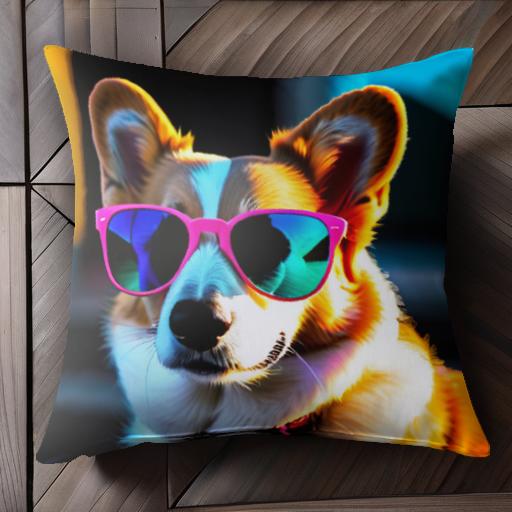 サングラス コーギー 犬 かわいい カラフル ファッション クッションカバー 45×45cm アニマル柄 おしゃれ 可愛い クッション本体付き 正方形