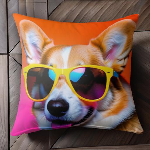サングラス ウェルシュコーギーペンブローク カラフルな背景 舌を出す犬 クッションカバー 45×45cm アニマル柄 おしゃれ 可愛い クッション本体付き 正方形