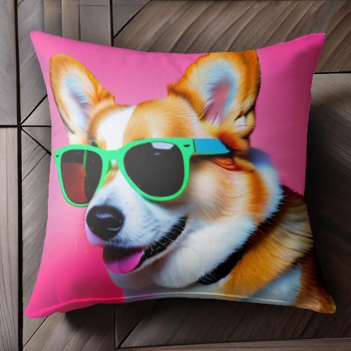 サングラス ウェルシュコーギーペンブローク ピンクの背景 クッションカバー 45×45cm アニマル柄 おし..