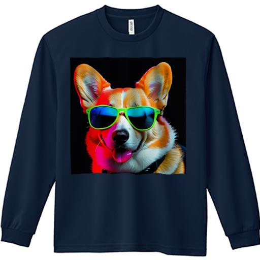 長袖Tシャツ 人間用 メンズ 秋春夏 プリント レジャー アウトドア カジュアル かわいい サングラス ウェルシュコーギーペンブローク 舌を出す カラフルな光