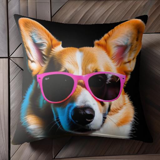 サングラス コーギー 犬 動物 ファッション クール クッションカバー 45×45cm アニマル柄 おしゃれ 可愛い クッション本体付き 正方形