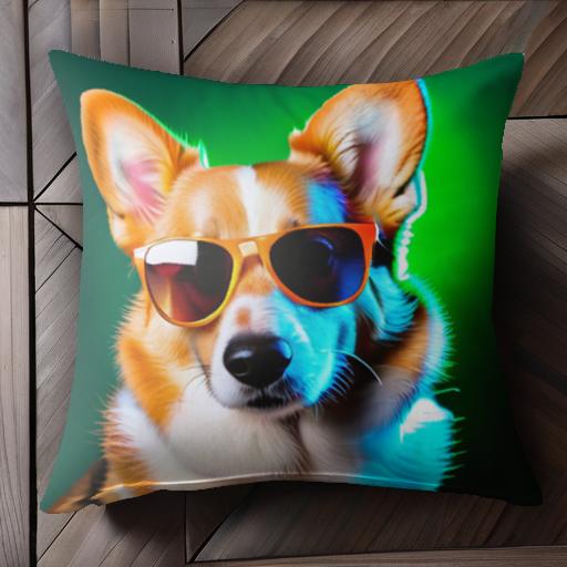 サングラス コーギー 黄色 クッションカバー 45×45cm アニマル柄 おしゃれ 可愛い クッション本体付き 正方形