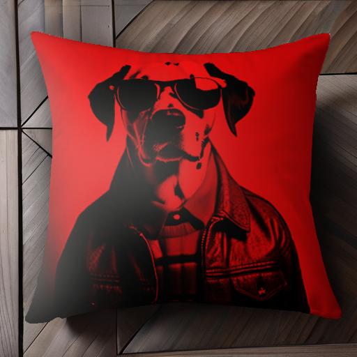 サングラス ダルメシアン レザージャケット 赤い背景 クッションカバー 45×45cm アニマル柄 おしゃれ 可愛い クッション本体付き 正方形