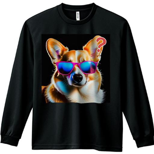 長袖Tシャツ 人間用 メンズ 秋春夏 プリント レジャー アウトドア カジュアル かわいい サングラス ウェルシュコーギー 疑問符 カラフル 可愛い 面白い