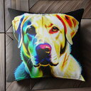 レインボー ラブラドールレトリバー カラフル ポップアート 犬 アート クッションカバー 45×45cm アニマル柄 おしゃれ 可愛い クッション本体付き 正方形
