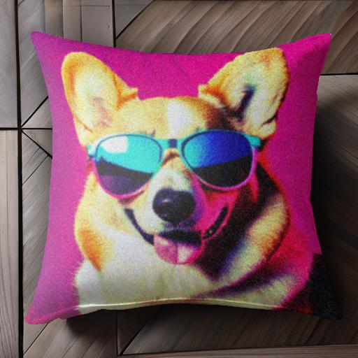 サングラス コーギー ピンクの背景 クッションカバー 45×45cm アニマル柄 おしゃれ 可愛い クッション本体付き 正方形