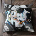サングラス ダルメシアン ジャケット 犬 クッションカバー 45×45cm アニマル柄 おしゃれ 可愛い クッション本体付き 正方形
