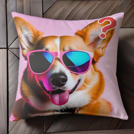 サングラス ウェルシュコーギー ピンク背景 舌を出す犬 質問マーク クッションカバー 45×45cm アニマル柄 おしゃれ 可愛い クッション本体付き 正方形 サングラス ウェルシュコーギー ピンク背景 舌を出す犬 質問マーク クッションカバー 45×45cm アニマル柄 おしゃれ 可愛い クッション本体付き 正方形