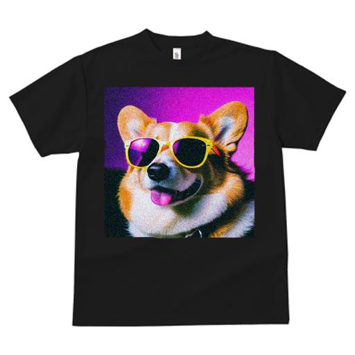 Tシャツ メンズ キッズ 犬ファン 半袖 春夏 犬柄 プリント カジュアル かわいい 人間用 フィットネス サングラス コーギー 黄色 ピンク 犬 笑顔