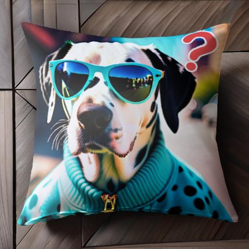 サングラス ダルメシアン 洋服 ハテナマーク 街 クッションカバー 45×45cm アニマル柄 おしゃれ 可愛い クッション本体付き 正方形
