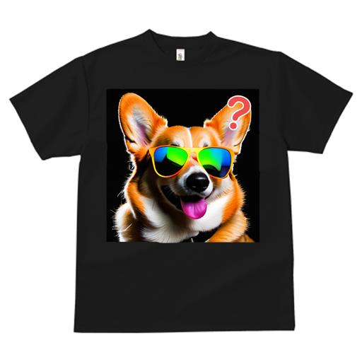 Tシャツ メンズ キッズ 犬ファン 半袖 春夏 犬柄 プリント カジュアル かわいい 人間用 フィットネス サングラス コーギー 疑問符 黒背景 光