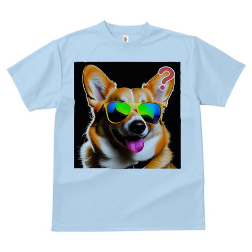 Tシャツ メンズ キッズ 犬ファン 半袖 春夏 犬柄 プリント カジュアル かわいい 人間用 フィットネス サングラス コーギー 疑問符 黒背景 光