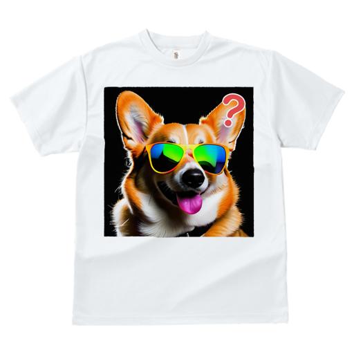 Tシャツ メンズ キッズ 犬ファン 半袖 春夏 犬柄 プリント カジュアル かわいい 人間用 フィットネス サングラス コーギー 疑問符 黒背景 光