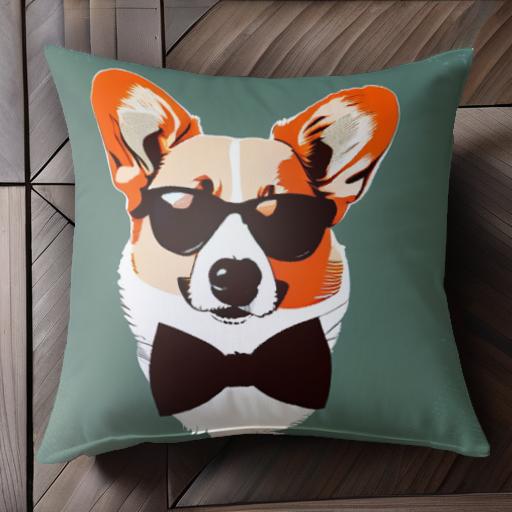 サングラス コーギー 蝶ネクタイ クッションカバー 45×45cm アニマル柄 おしゃれ 可愛い クッション本体付き 正方形