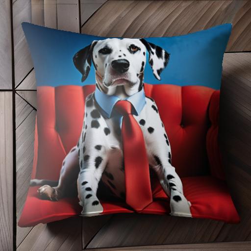 赤いソファ ダルメシアン 青い背景 赤いネクタイ クッションカバー 45×45cm アニマル柄 おしゃれ 可愛い クッション本体付き 正方形 犬ファン