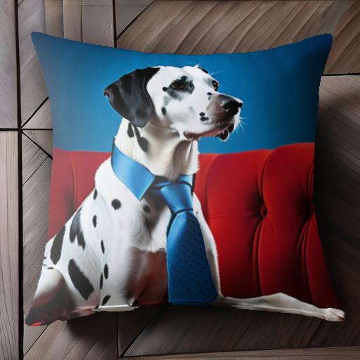 赤いソファー ダルメシアン 青いネクタイ クッションカバー 45×45cm アニマル柄 おしゃれ 可愛い クッション本体付き 正方形 犬ファン