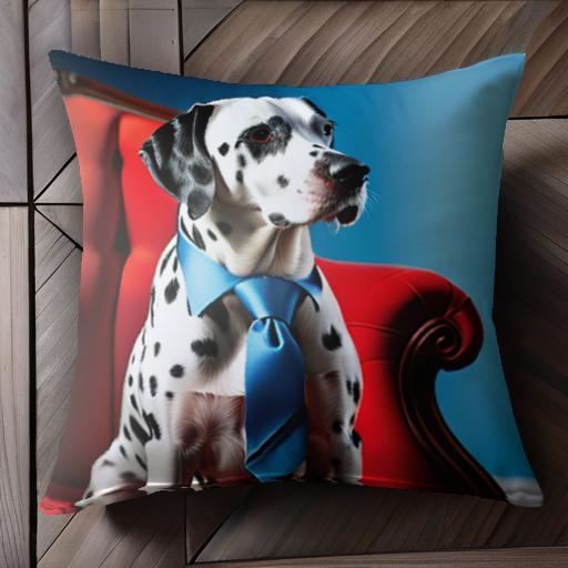 赤い椅子 ダルメシアン 青いネクタイ クッションカバー 45×45cm アニマル柄 おしゃれ 可愛い クッション本体付き 正方形 犬ファン