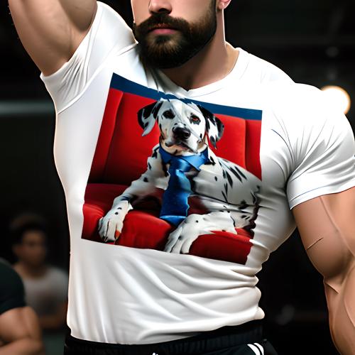 Tシャツ メンズ キッズ 犬ファン 半袖 春夏 犬柄 プリント カジュアル かわいい 人間用 フィットネス ダンス 赤いソファー ダルメシアン 青いネクタイ