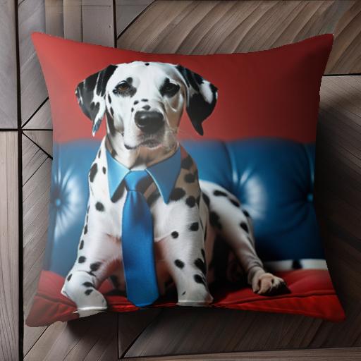 青いネクタイ ダルメシアン 赤いソファ 青いソファ クッションカバー 45×45cm アニマル柄 おしゃれ 可愛い クッション本体付き 正方形 犬ファン