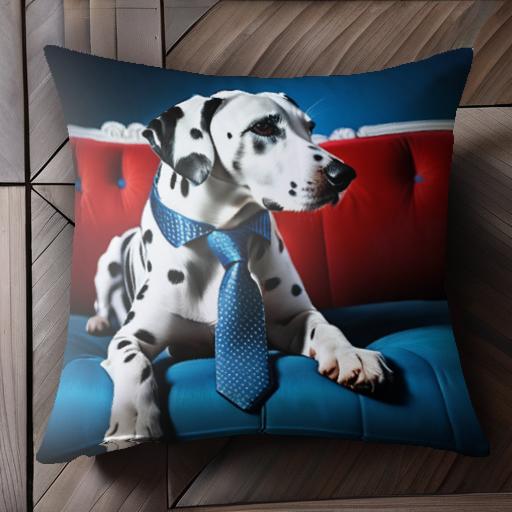 赤いソファ ダルメシアン 青いソファ ネクタイ ドッグファッション 室内 クッションカバー 45×45cm アニマル柄 おしゃれ 可愛い クッシ..