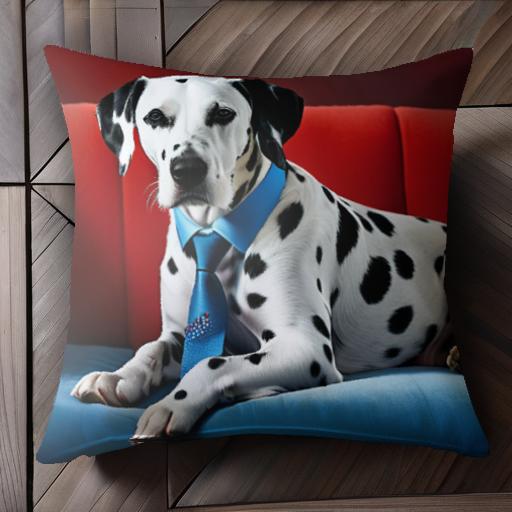 赤いソファー ダルメシアン 青いネクタイ クッションカバー 45×45cm アニマル柄 おしゃれ 可愛い クッ..