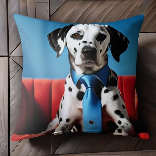 ネクタイ ダルメシアン ソファ 青色の背景 クッションカバー 45×45cm アニマル柄 おしゃれ 可愛い クッション本体付き 正方形 犬ファン