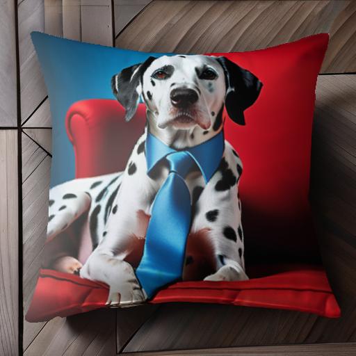 赤いソファ ダルメシアン 青いネクタイ クッションカバー 45×45cm アニマル柄 おしゃれ 可愛い クッション本体付き 正方形 犬ファン