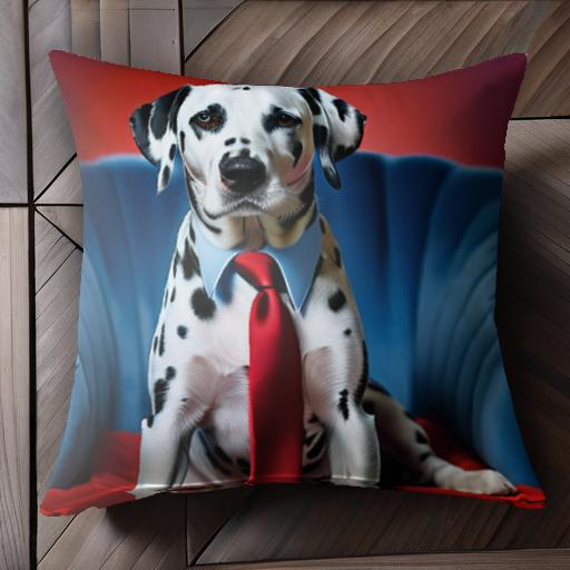 赤いネクタイ ダルメシアン 青いソファ クッションカバー 45×45cm アニマル柄 おしゃれ 可愛い クッション本体付き 正方形 犬ファン
