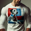 長袖Tシャツ 人間用 メンズ 秋春夏 プリント レジャー アウトドア カジュアル かわいい 犬ファン 赤いネクタイ ダルメシアン ソファ 青い背景