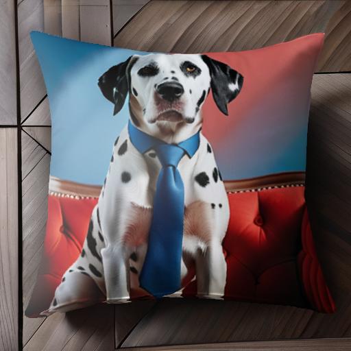 ネクタイ ダルメシアン 赤いソファ 青い背景 クッションカバー 45×45cm アニマル柄 おしゃれ 可愛い クッション本体付き 正方形 犬ファン