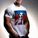 Tシャツ メンズ キッズ 犬ファン 半袖 春夏 犬柄 プリント カジュアル かわいい 人間用 フィットネス ダンス 赤いソファ ダルメシアン 青い背景 赤いネクタイ
