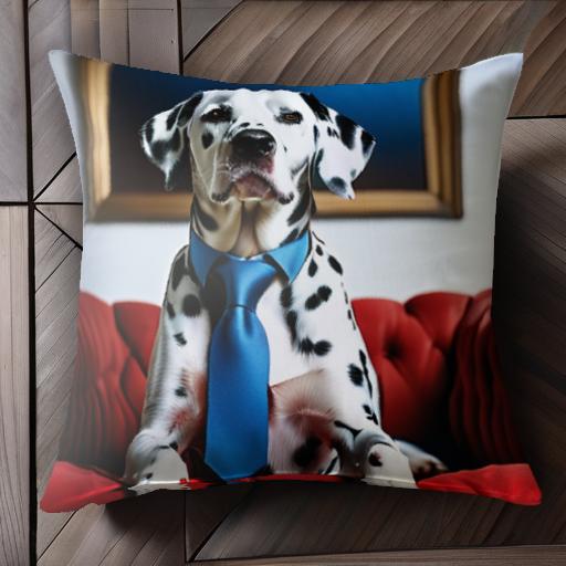 青いネクタイ ダルメシアン 赤いソファ 金色の額縁 クッションカバー 45×45cm アニマル柄 おしゃれ 可愛い クッション本体付き 正方形 犬ファン