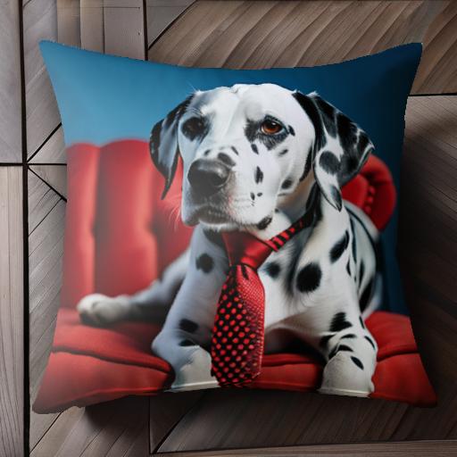 ネクタイ ダルメシアン 赤いソファ クッションカバー 45×45cm アニマル柄 おしゃれ 可愛い クッション本体付き 正方形 犬ファン