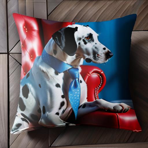 青いネクタイ ダルメシアン 赤い椅子 クッションカバー 45×45cm アニマル柄 おしゃれ 可愛い クッショ..