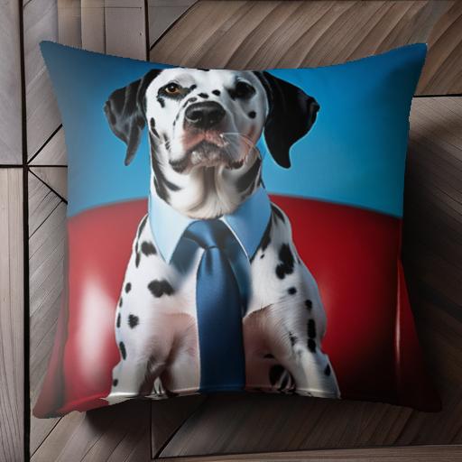 スーツネクタイ ダルメシアン 赤いソファ 青い背景 クッションカバー 45×45cm アニマル柄 おしゃれ 可愛い クッション本体付き 正方形 犬ファン