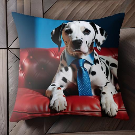 赤いソファ ダルメシアン 青いネクタイ おしゃれな犬 クッションカバー 45×45cm アニマル柄 おしゃれ 可愛い クッション本体付き 正方形 犬ファン