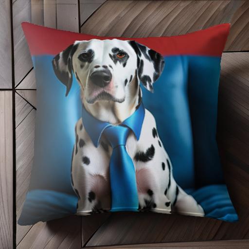 青いネクタイ ダルメシアン 白い模様 赤い背景 ソファ クール クッションカバー 45×45cm アニマル柄 おしゃれ 可愛い クッション本体付き 正方形 犬ファン