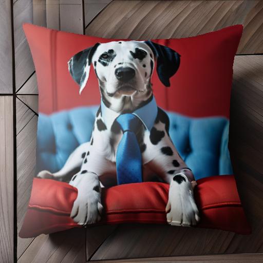 赤いソファー ダルメシアン 青いネクタイ クッションカバー 45×45cm アニマル柄 おしゃれ 可愛い クッ..