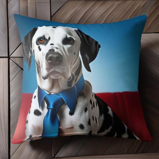 赤いソファー ダルメシアン 青いネクタイ クッションカバー 45×45cm アニマル柄 おしゃれ 可愛い クッ..