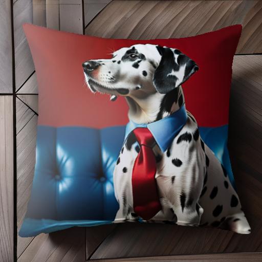 ネクタイ ダルメシアン ソファ 青 赤 クッションカバー 45×45cm アニマル柄 おしゃれ 可愛い クッション本体付き 正方形 犬ファン
