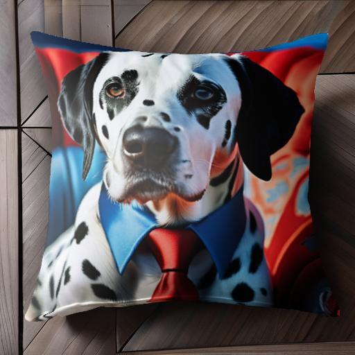 ネクタイ ダルメシアン ソファ 赤色 青色 スポッツ クッションカバー 45×45cm アニマル柄 おしゃれ 可愛い クッション本体付き 正方形 犬ファン