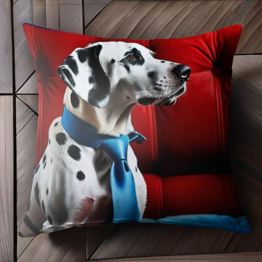 赤いソファ ダルメシアン 青いネクタイ クッションカバー 45×45cm アニマル柄 おしゃれ 可愛い クッション本体付き 正方形 犬ファン