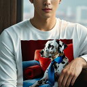 長袖Tシャツ 人間用 メンズ 秋春夏 プリント レジャー アウトドア カジュアル かわいい 犬ファン ネクタイ ダルメシアン ソファ