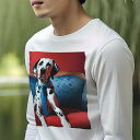 長袖Tシャツ 人間用 メンズ 秋春夏 プリント レジャー アウトドア カジュアル かわいい 犬ファン ネクタイ ダルメシアン ソファ 赤色 青色