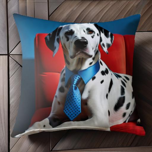 赤いソファ ダルメシアン 青いネクタイ 青い壁 クッションカバー 45×45cm アニマル柄 おしゃれ 可愛い クッション本体付き 正方形 犬ファン