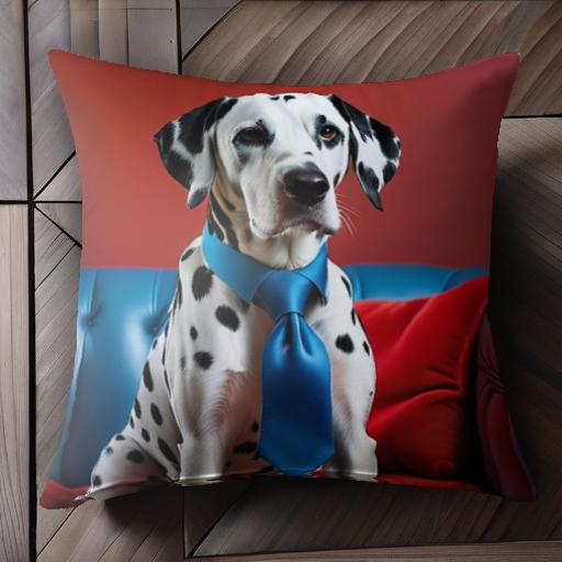 青いネクタイ ダルメシアン ソファ 赤いクッション 背景の赤い壁 クッションカバー 45×45cm アニマル柄 おしゃれ 可愛い クッション本体付き 正方形 犬ファン