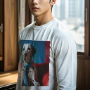長袖Tシャツ 人間用 メンズ 秋春夏 プリント レジャー アウトドア カジュアル かわいい 犬ファン 赤いソファ ダルメシアン 青い背景 ネクタイ